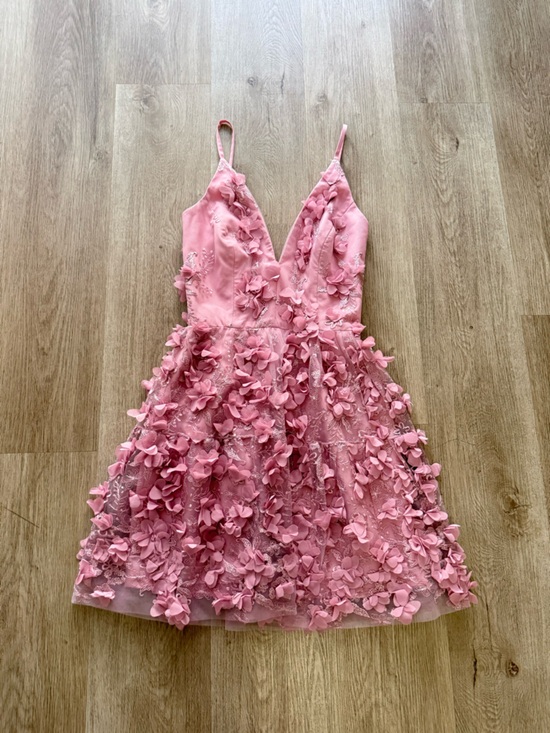 Helsi Dresses & Skirts - helsi riley pink 3d floral applique deep v-neck fit & flare mini dress XS NEW